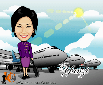 Customized Air Stewardess Theme Caricature Drawing